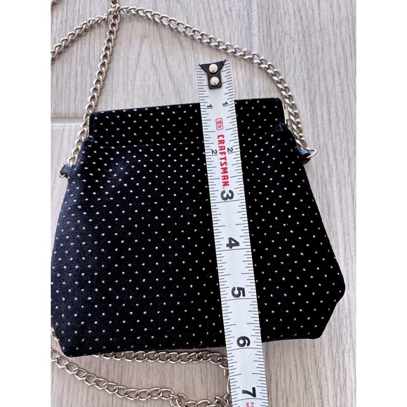Black Velvet Mini Bag with Silver Dot Embellishment and Chain Strap - Picture 2 of 6